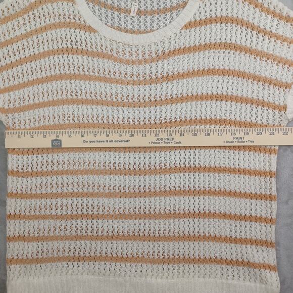 POL Women Open Crochet Knit Lace Hem Top Size L Cream Boho Hippie Coquette Flowy - Picture 10 of 14